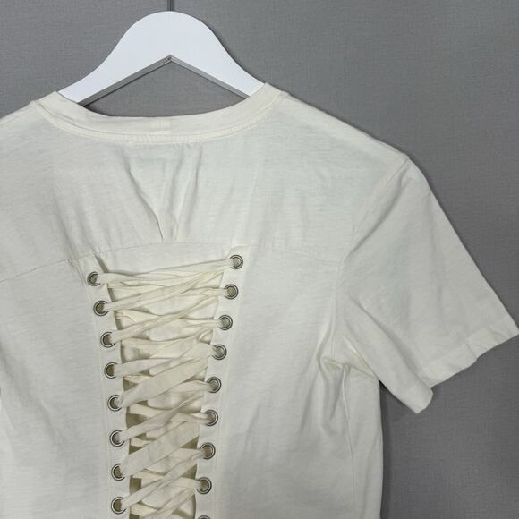 Maje Womens Top 1 / Small White 100% Cotton Lace Up Back T-Shirt Streetwear Tee - Picture 5 of 10
